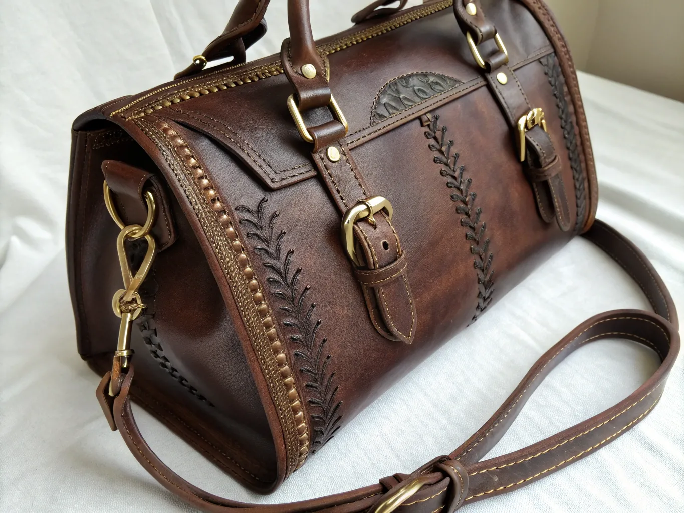 Premium leather handbag with hand-stitched details and quality hardware